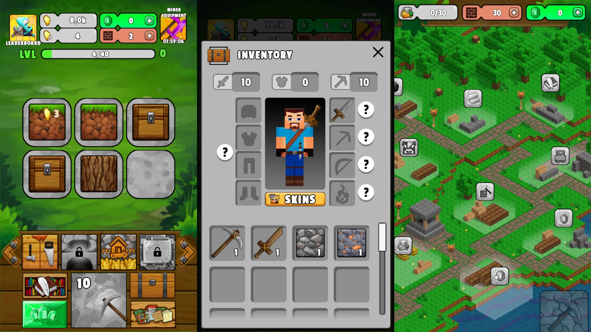 Minetap, кликер про добычу и крафт в блочной деревне
